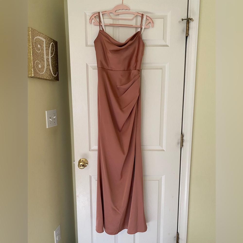 Azazie Marzia Stretch Maxi Gown in Bronzer